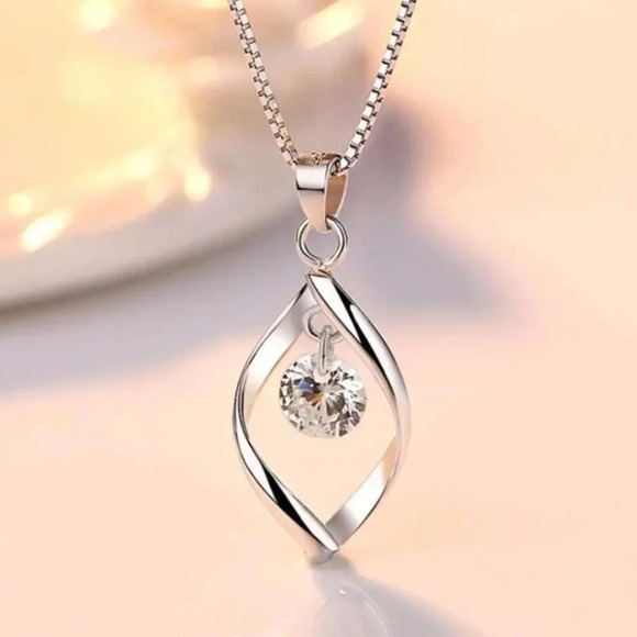 925 Sterling Silver Crystal Water Drop Necklace - Picture 1 of 6